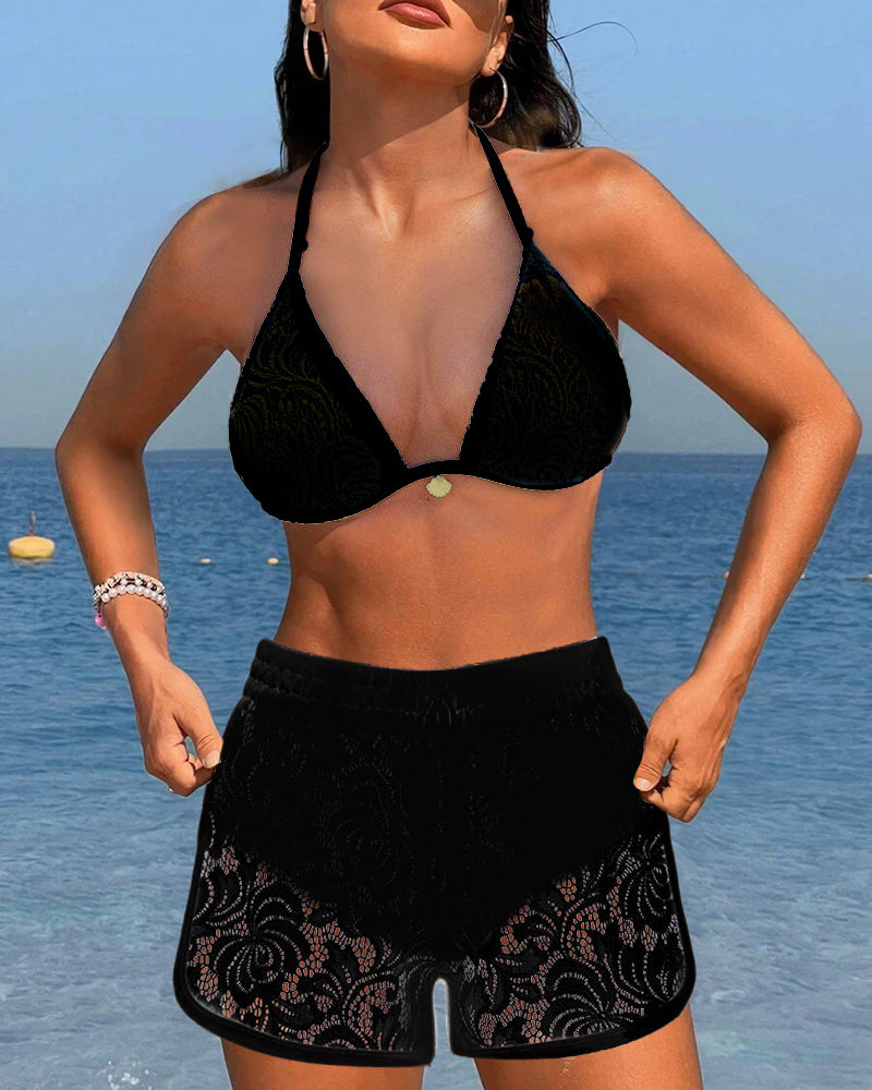 Lia | Elegantes einfarbiges Spitzen-Bikiniset