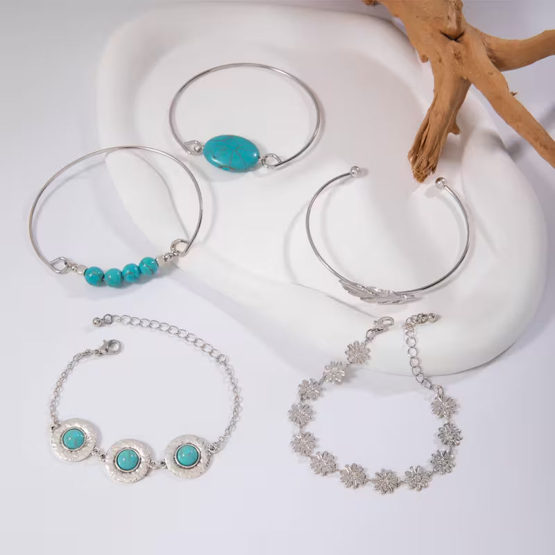 Türkis Feder Armband Set