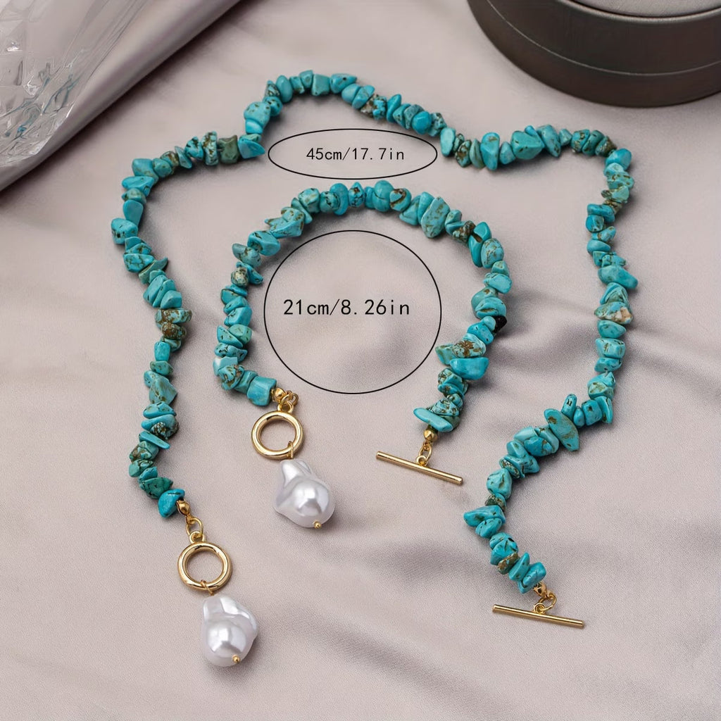 Türkis & Perlen Halskette Armband Set
