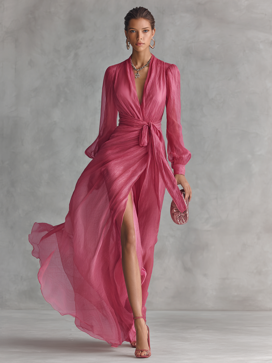 Roze Kleid V-Hals
