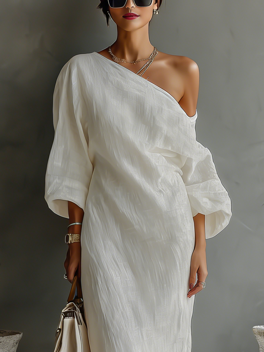 Elfenbein Kleid Schulterfrei