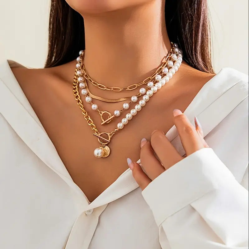 Modernes Perlen-Layering-Halsketten-Set