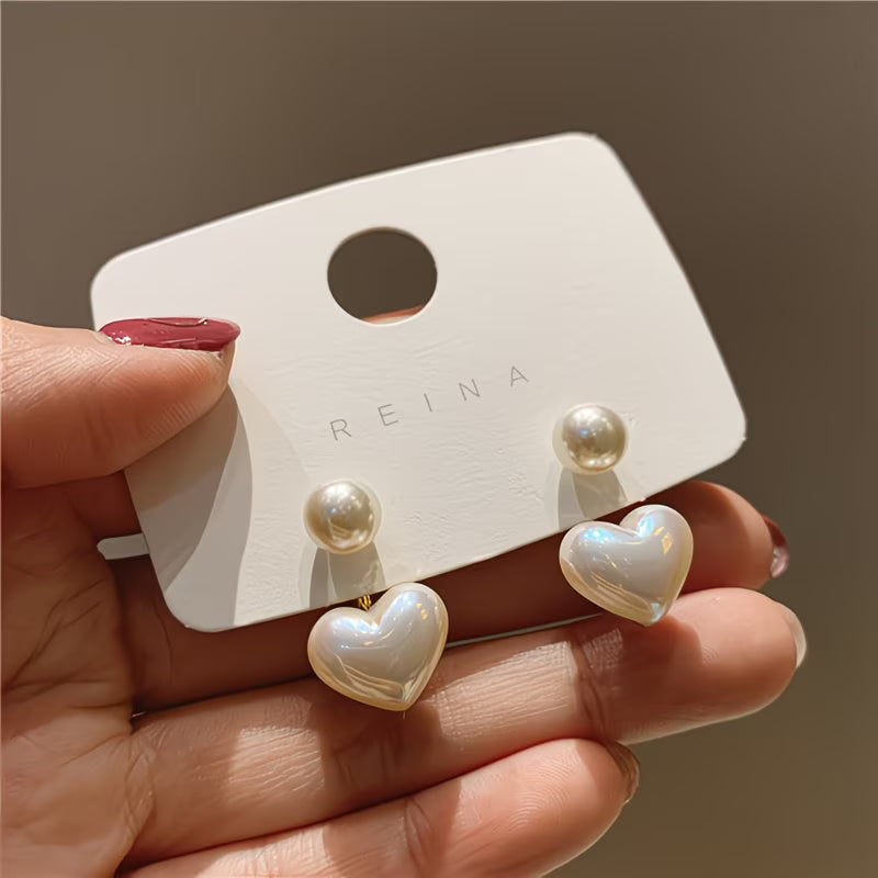 Doppelte Perlen-Herzohrringe
