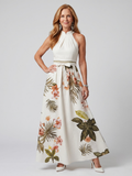 Wiese | Drapiertes Halterneck Botanisches Panel Maxikleid