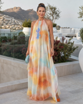 Solmira | Aquarell Halter Fließendes Maxikleid