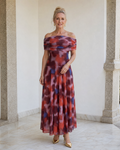 Violla | Off-Shoulder Aquarell-Druck Fließendes Midi-Kleid