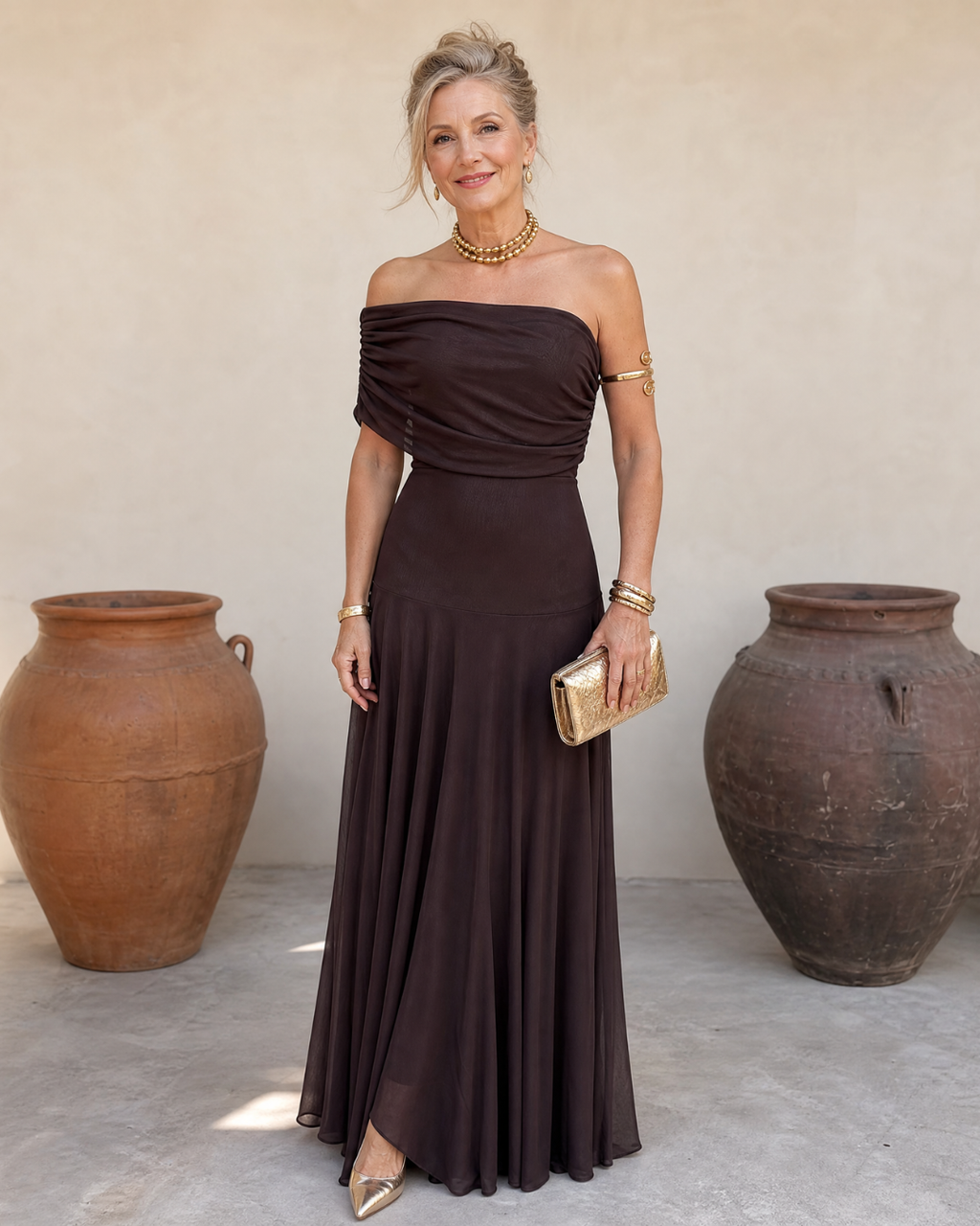 Valerinne | Off-Shoulder Drapiertes Oberteil Fließendes Maxikleid