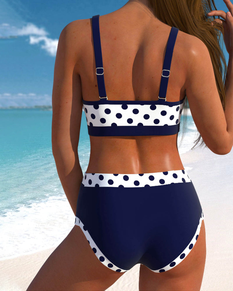 Liesbeth | Hoch taillierter Punkte-Bikini mit Patchwork-Design