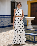 Lysa | Gepunktetes Haltertop und gestuftes Maxikleid-Set
