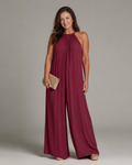 Sylvara | Plissierter Halterhals Weitbeiniger Entspannt Jumpsuit