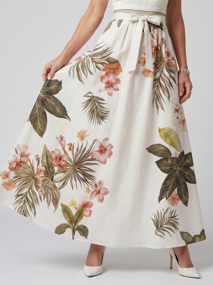 Wiese | Drapiertes Halterneck Botanisches Panel Maxikleid
