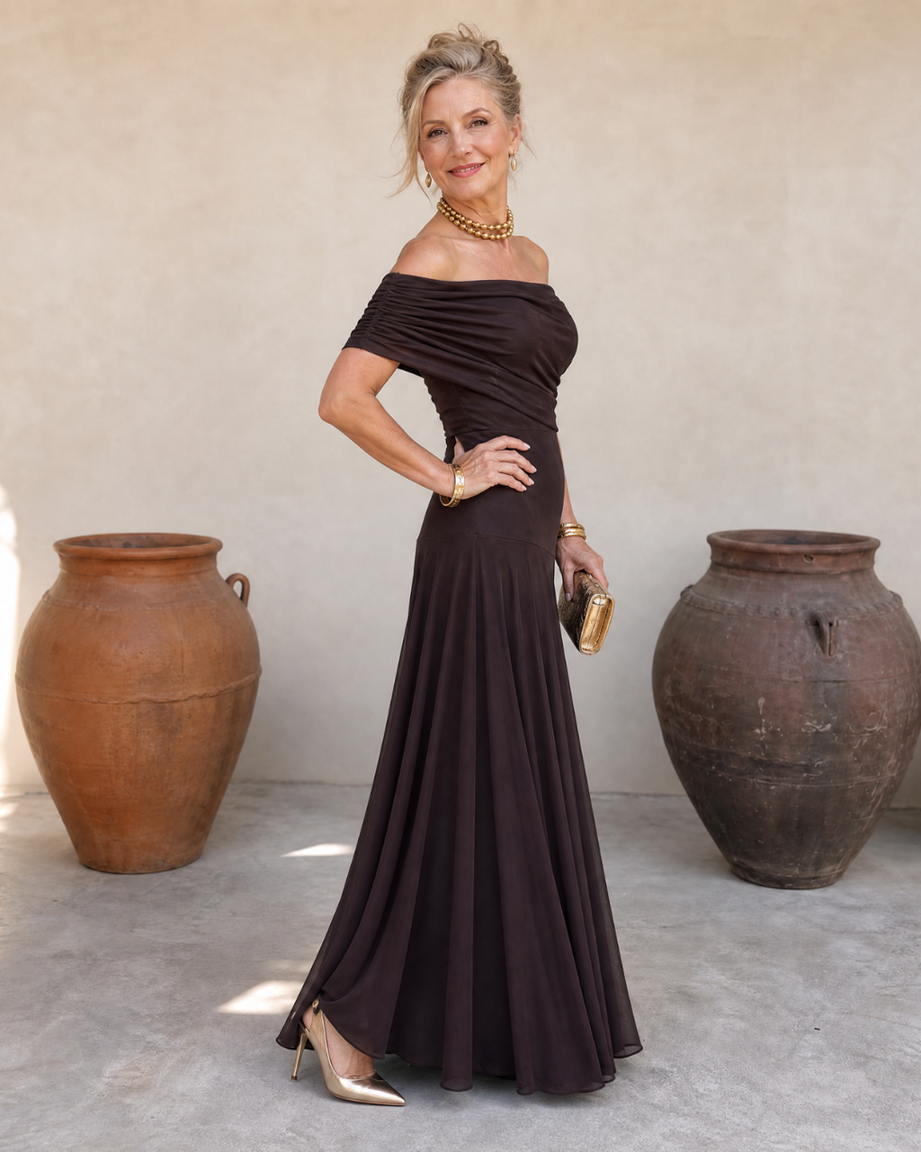 Valerinne | Off-Shoulder Drapiertes Oberteil Fließendes Maxikleid