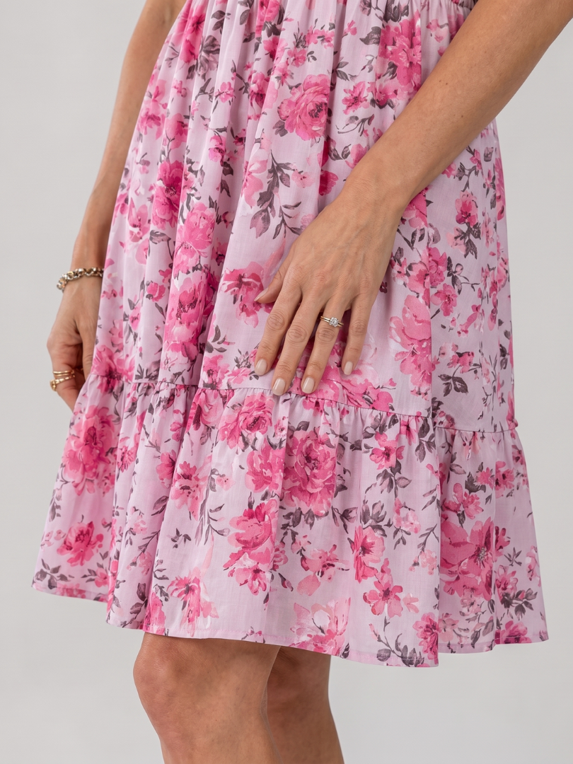 Rosabelle | Spaghettiträger Blumendruck Kleid in Knielänge