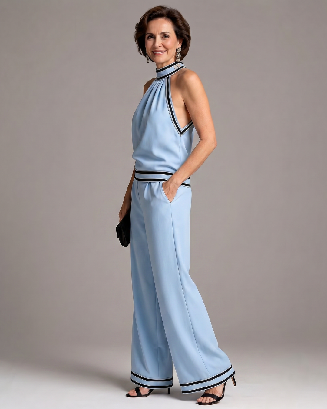 Zephyrine | Jumpsuit mit Kontrastbesatz und weit geschnittenem Bein