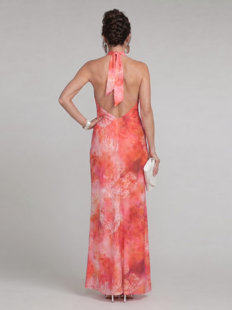 Coraline | Halter Neck Gedrucktes Muster Maxi Kleid
