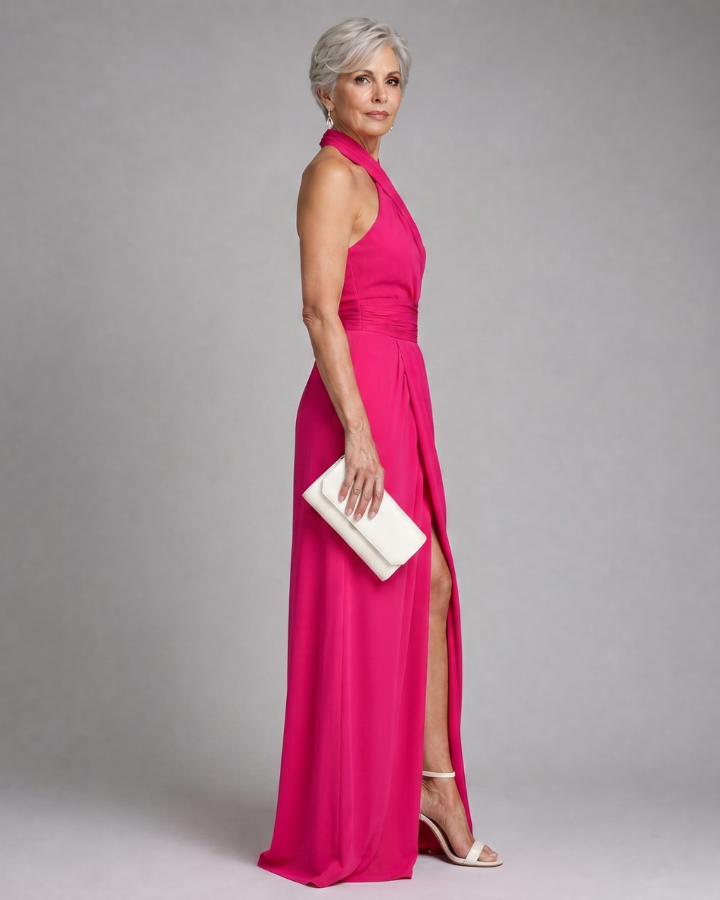 Vaelora | Kreuz-Halter Drapiertes Midi-Kleid mit Seitenschlitz