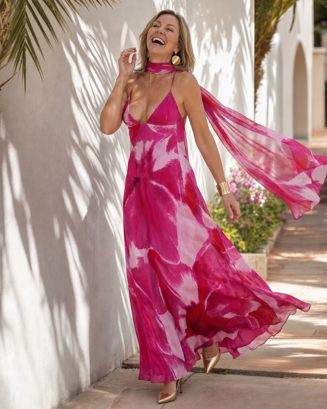Vineya | Aquarell Druck Slip Maxi Kleid