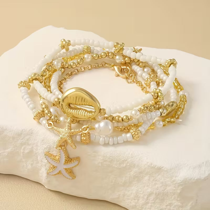 Küsten Gold- und Perlenarmband Set von 6