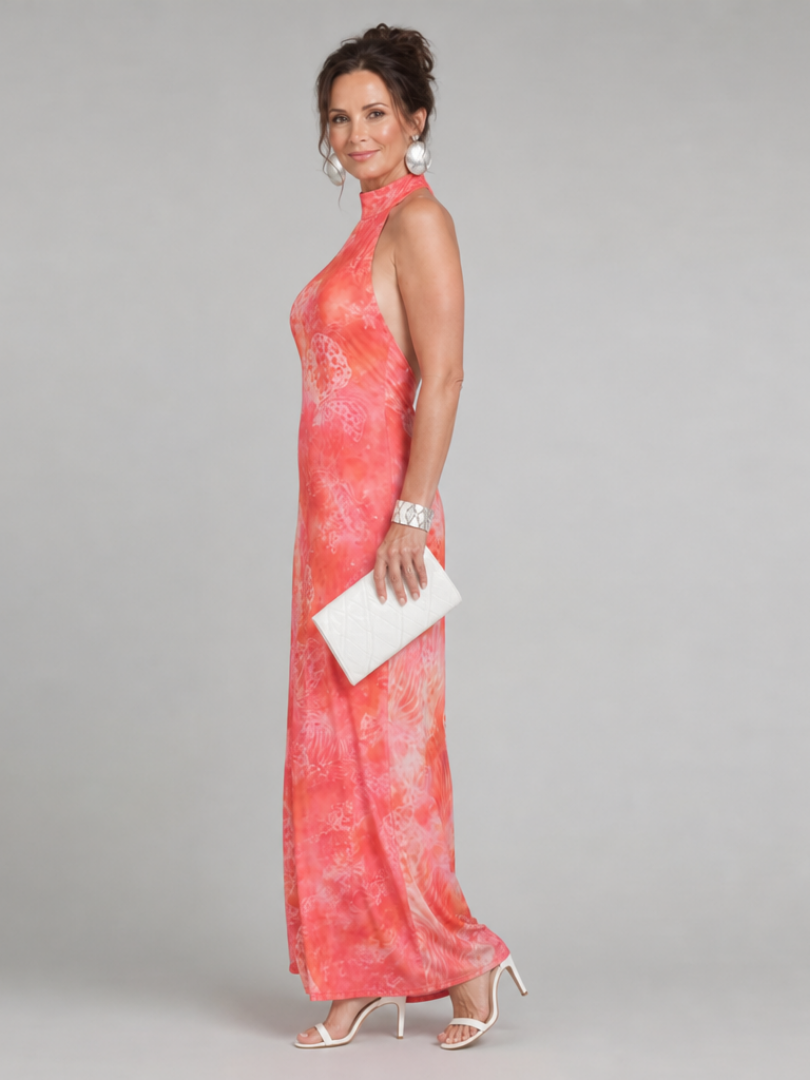 Coraline | Halter Neck Gedrucktes Muster Maxi Kleid