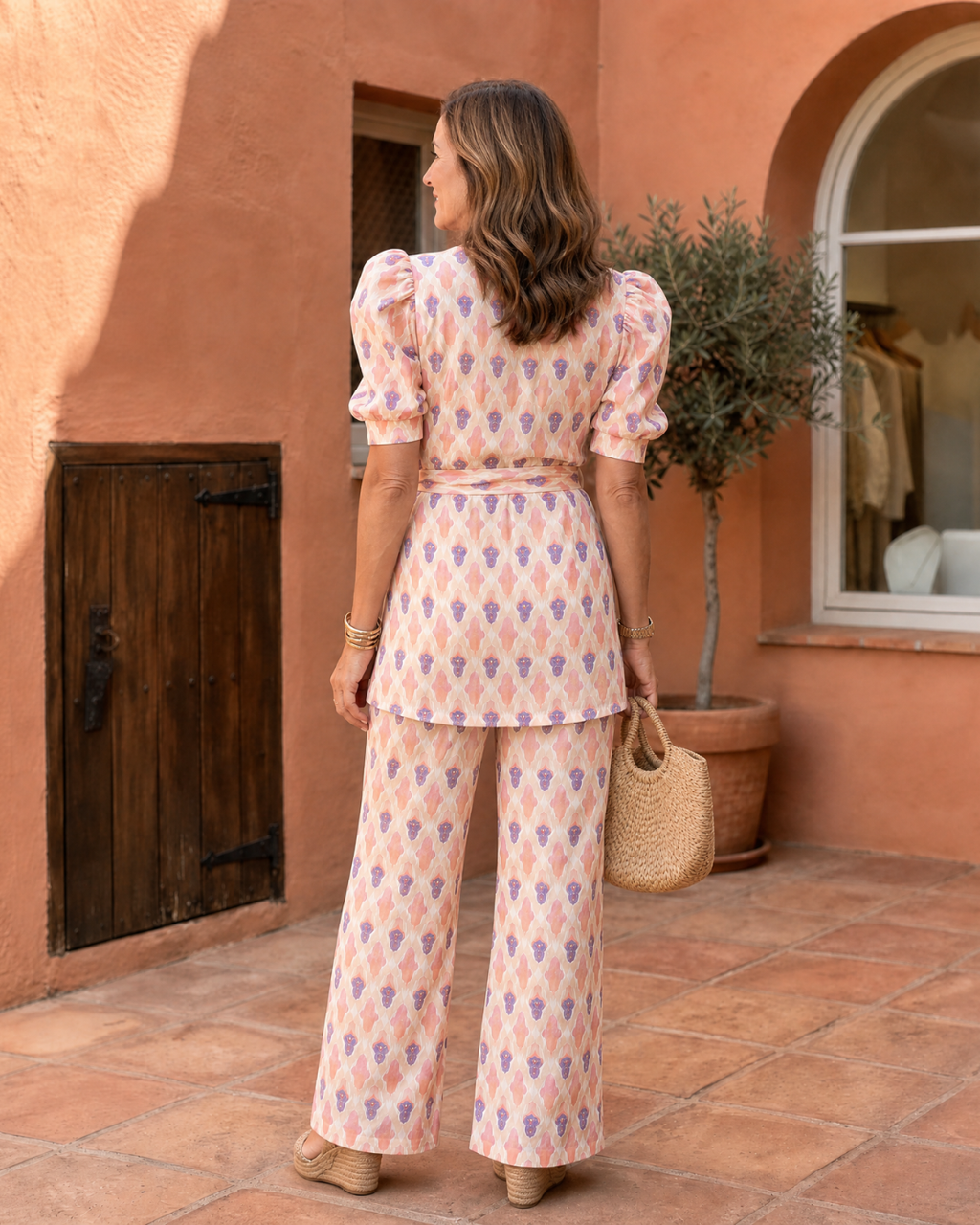Elane | Bedruckte Wickelbluse und Flared-Hosen-Set