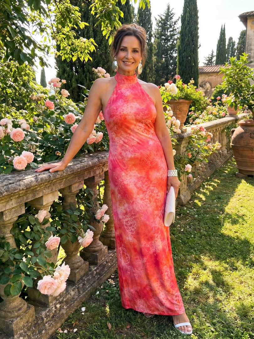 Coraline | Halter Neck Gedrucktes Muster Maxi Kleid