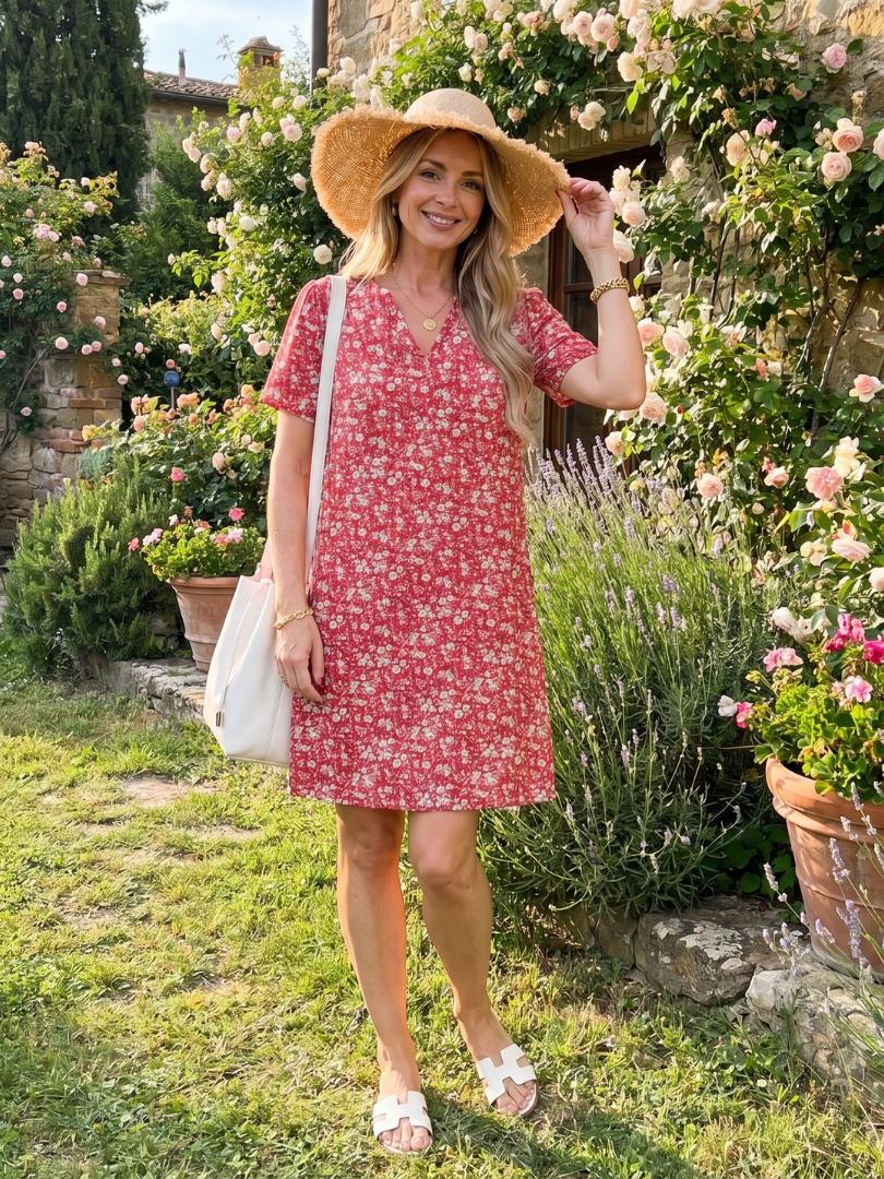 Somene | Kurzärmeliges Kleid mit geometrischem Druck in Kniehöhe