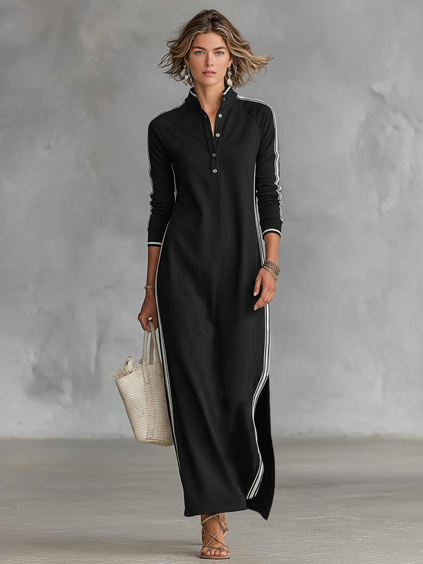 Weiches Maxi Kleid Knopfkragen