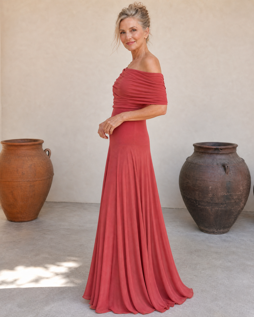 Valerinne | Off-Shoulder Drapiertes Oberteil Fließendes Maxikleid