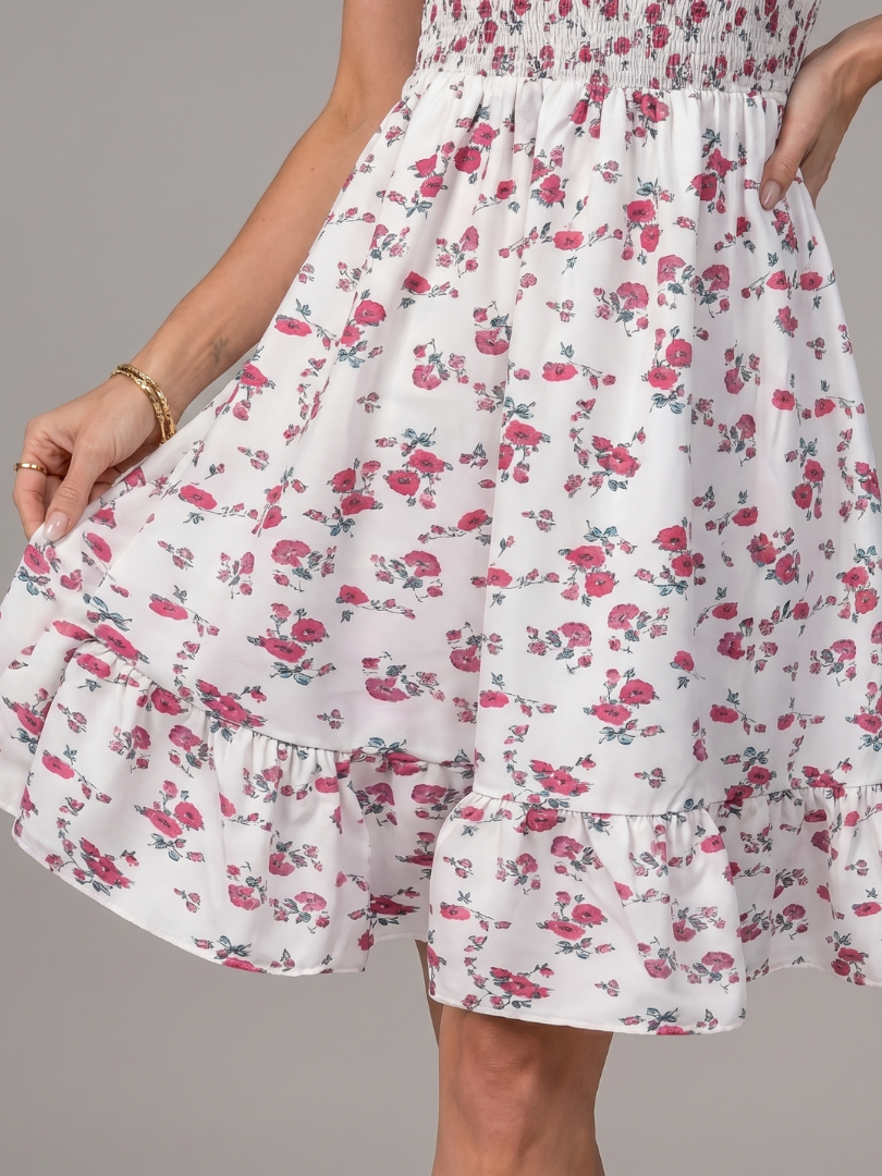 Rosabelle | Spaghettiträger Blumendruck Kleid in Knielänge
