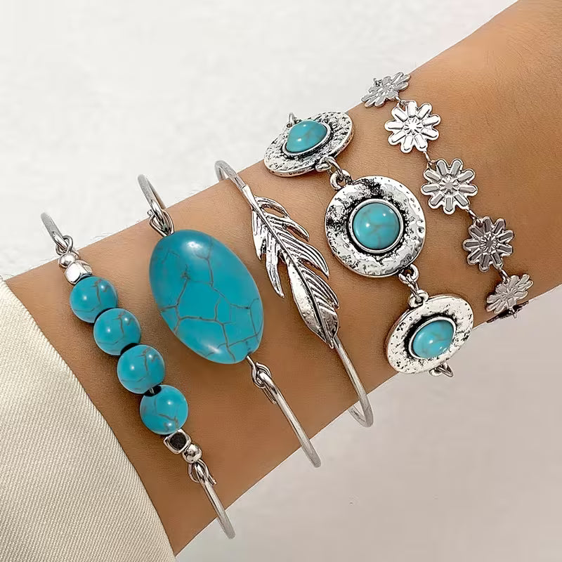Türkis Feder Armband Set