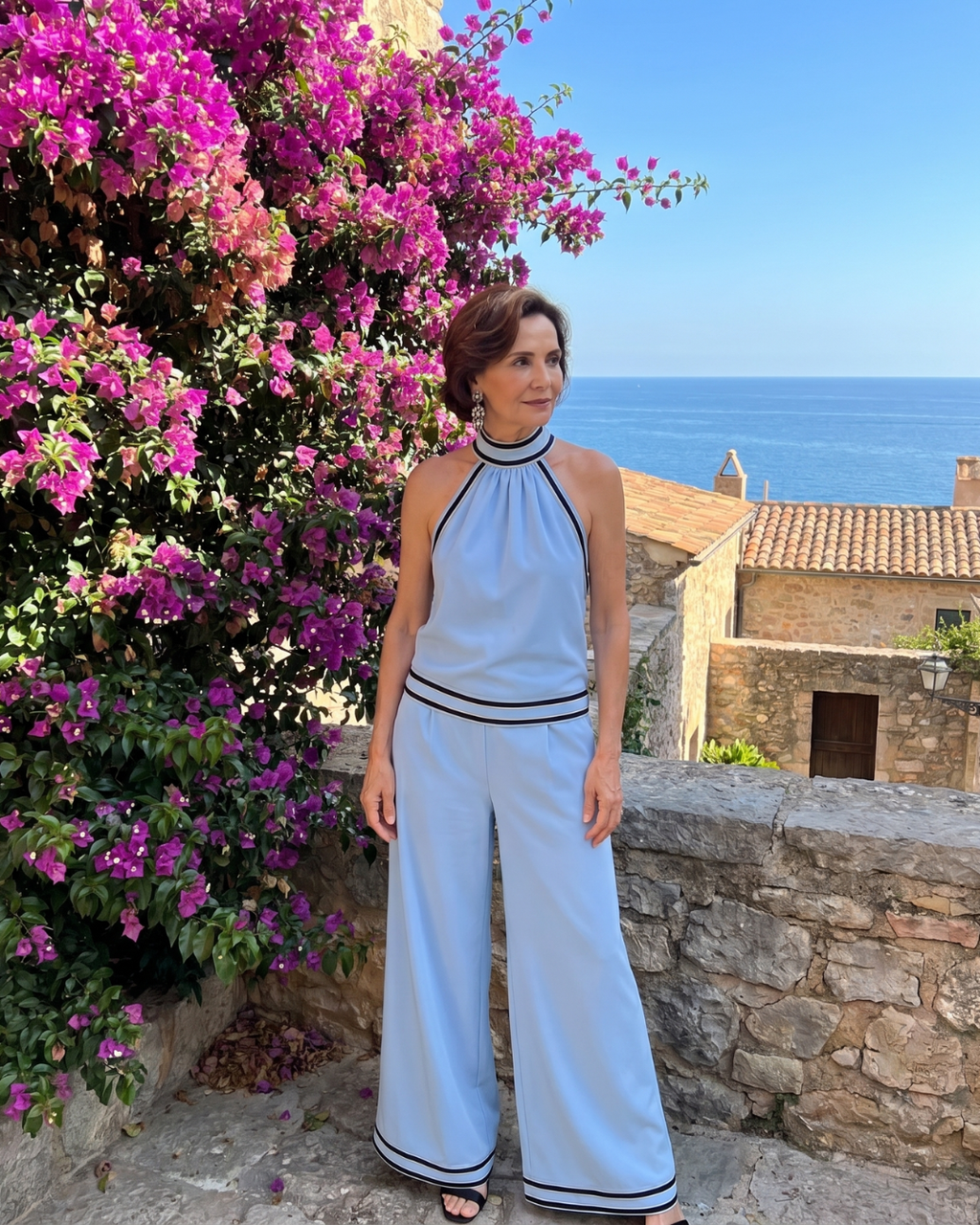 Zephyrine | Jumpsuit mit Kontrastbesatz und weit geschnittenem Bein