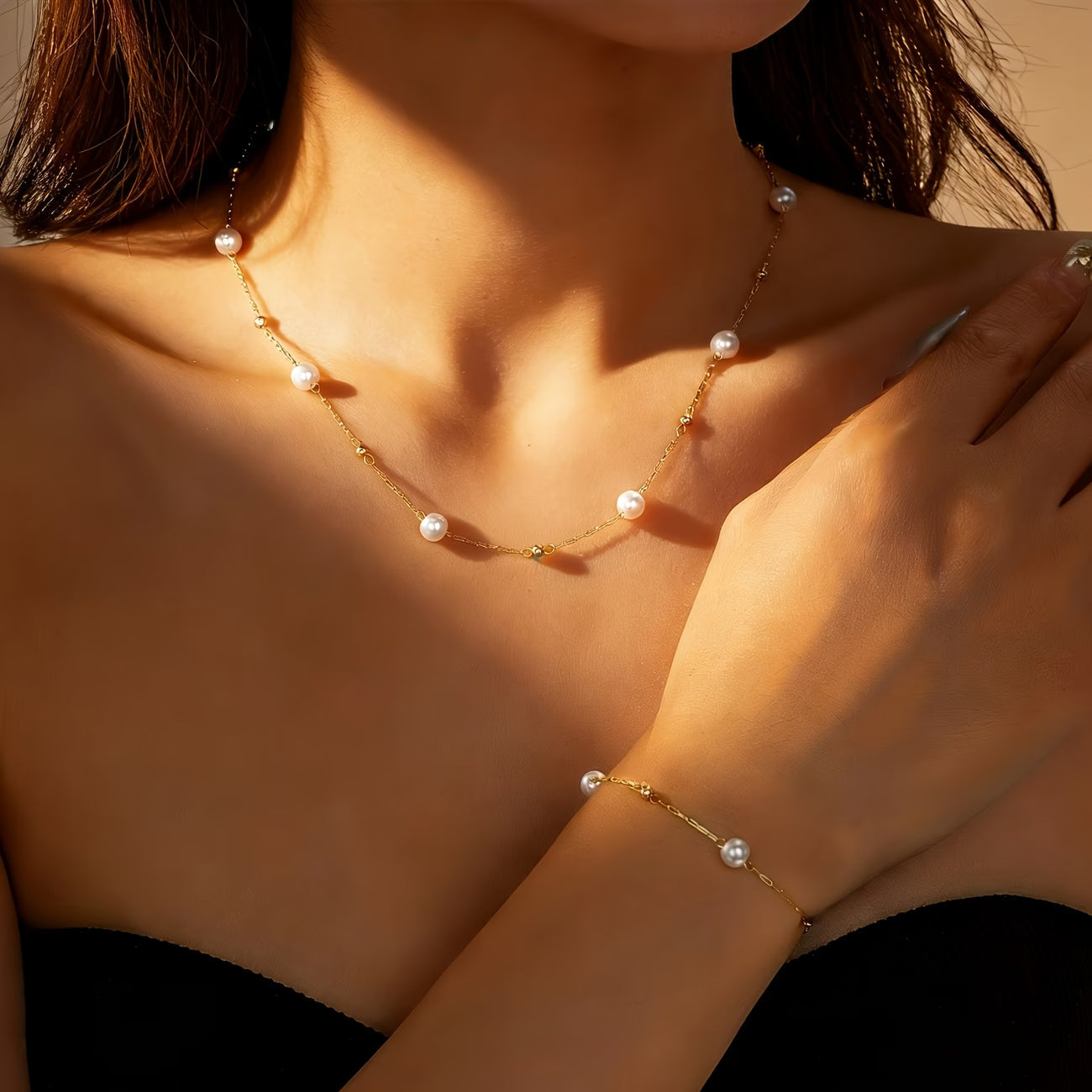 Zierliches Perlenkette Schmuckset