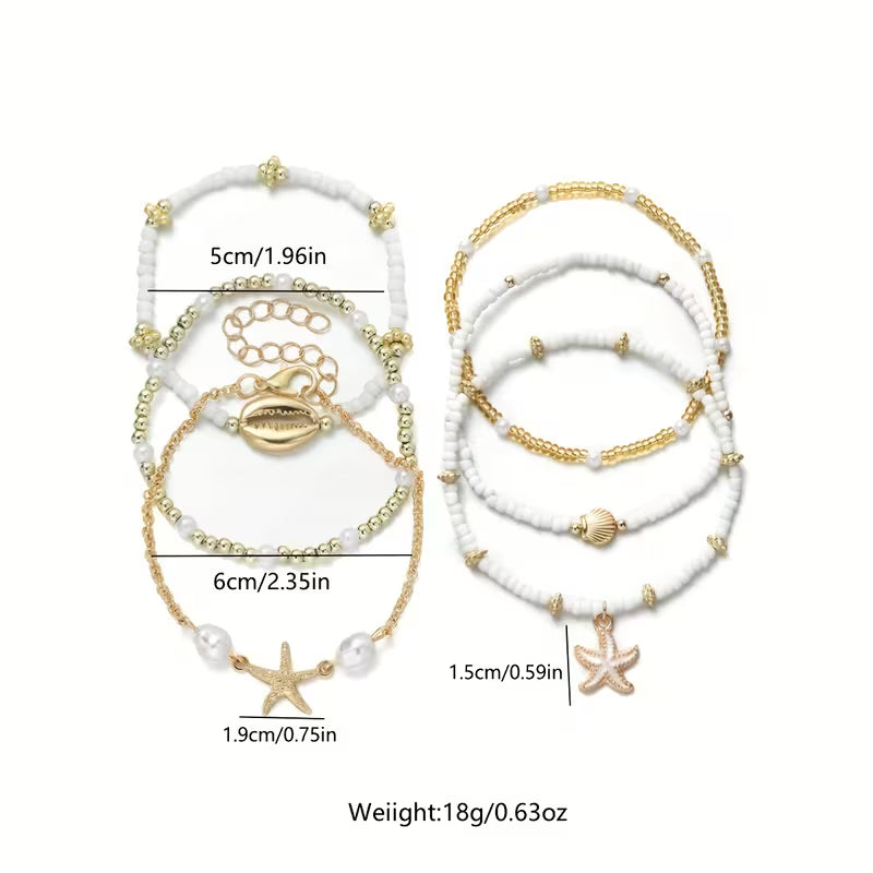 Küsten Gold- und Perlenarmband Set von 6
