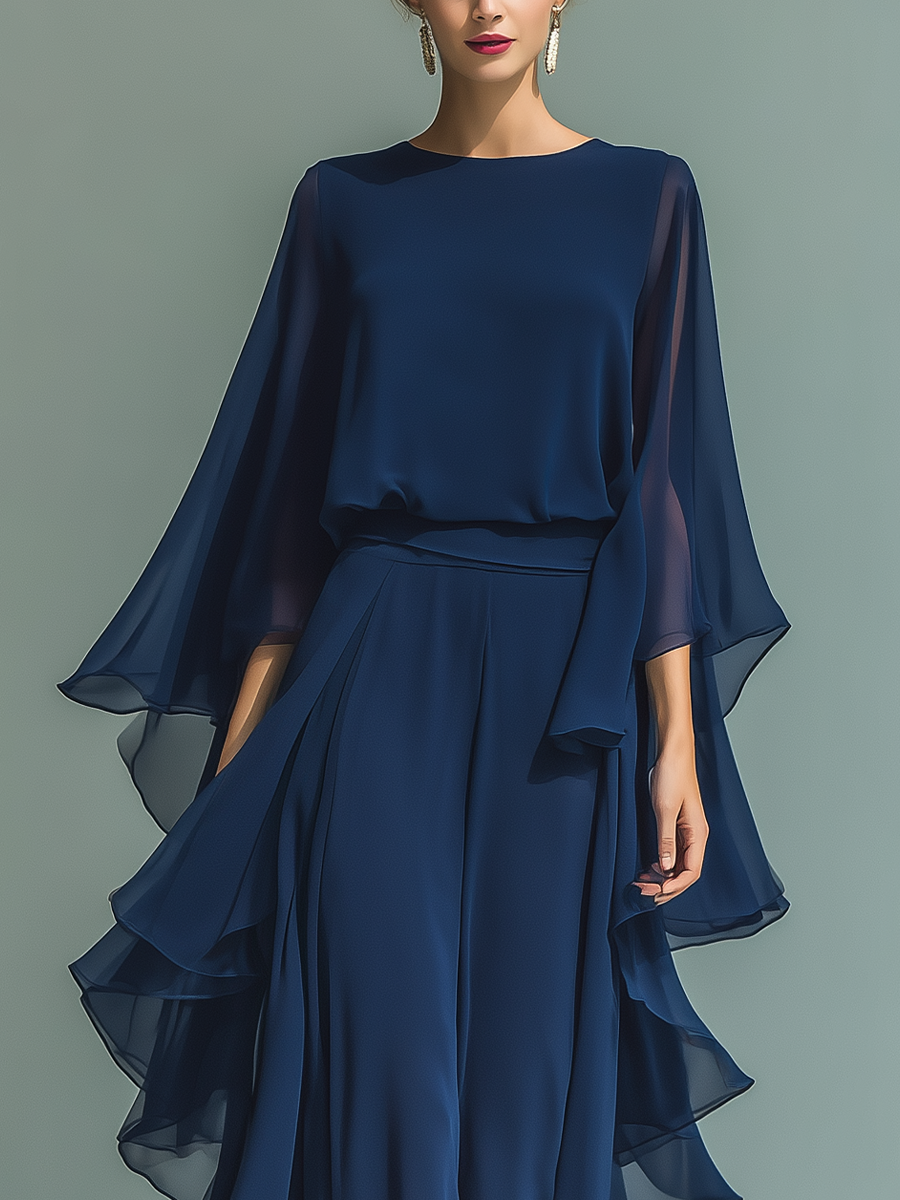 Marineblau Elegantes Set Rüschen