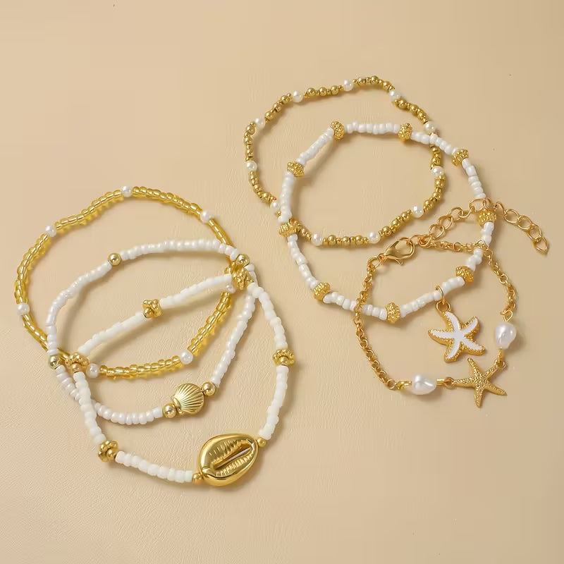 Küsten Gold- und Perlenarmband Set von 6