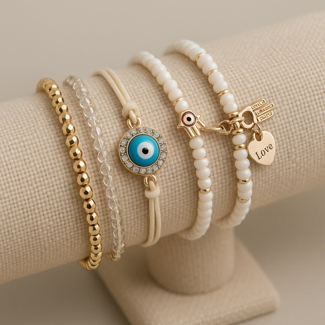 Elegantes Gold Hamsa Armband Set