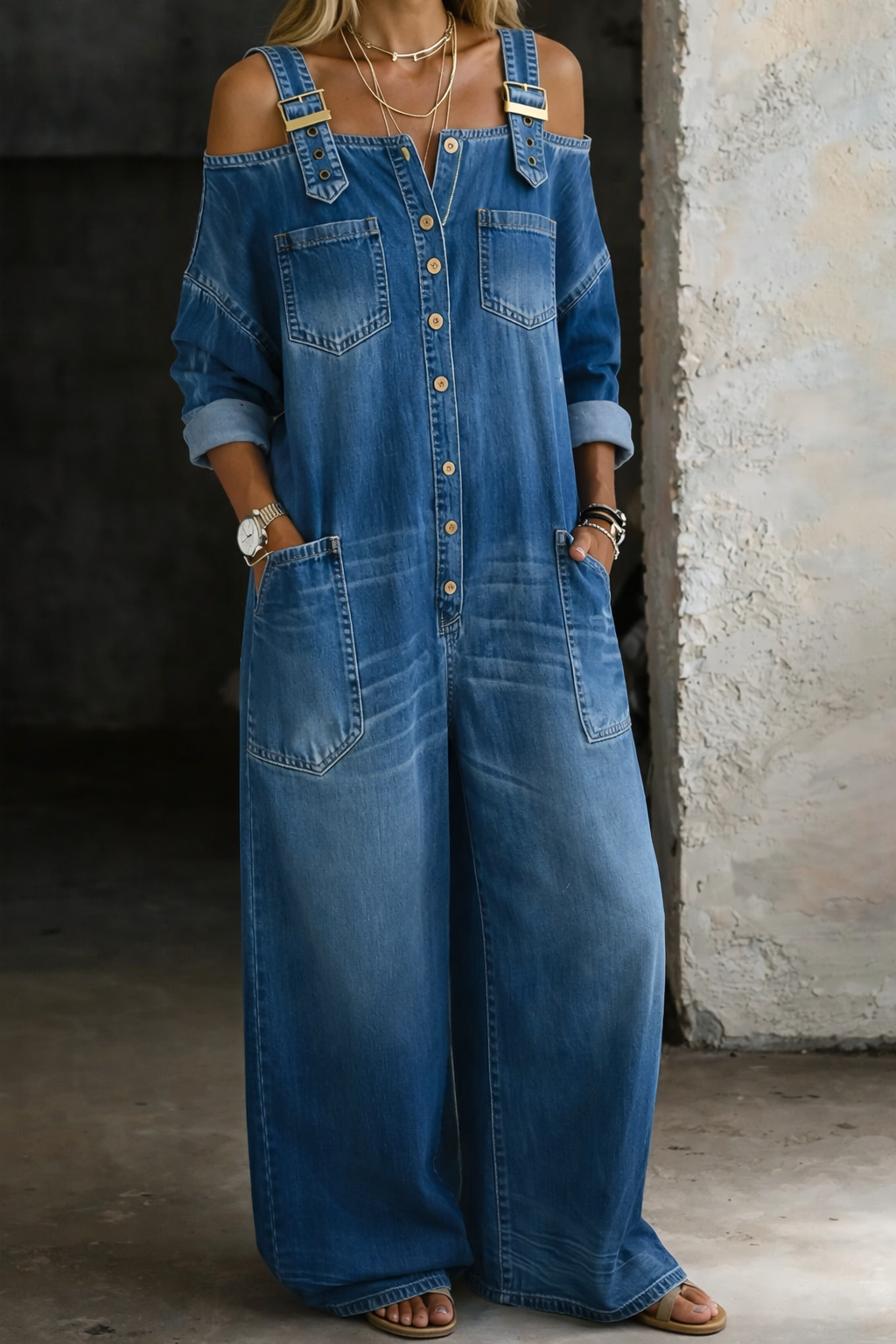 Saphia | Off-Shoulder Denim-Jumpsuit