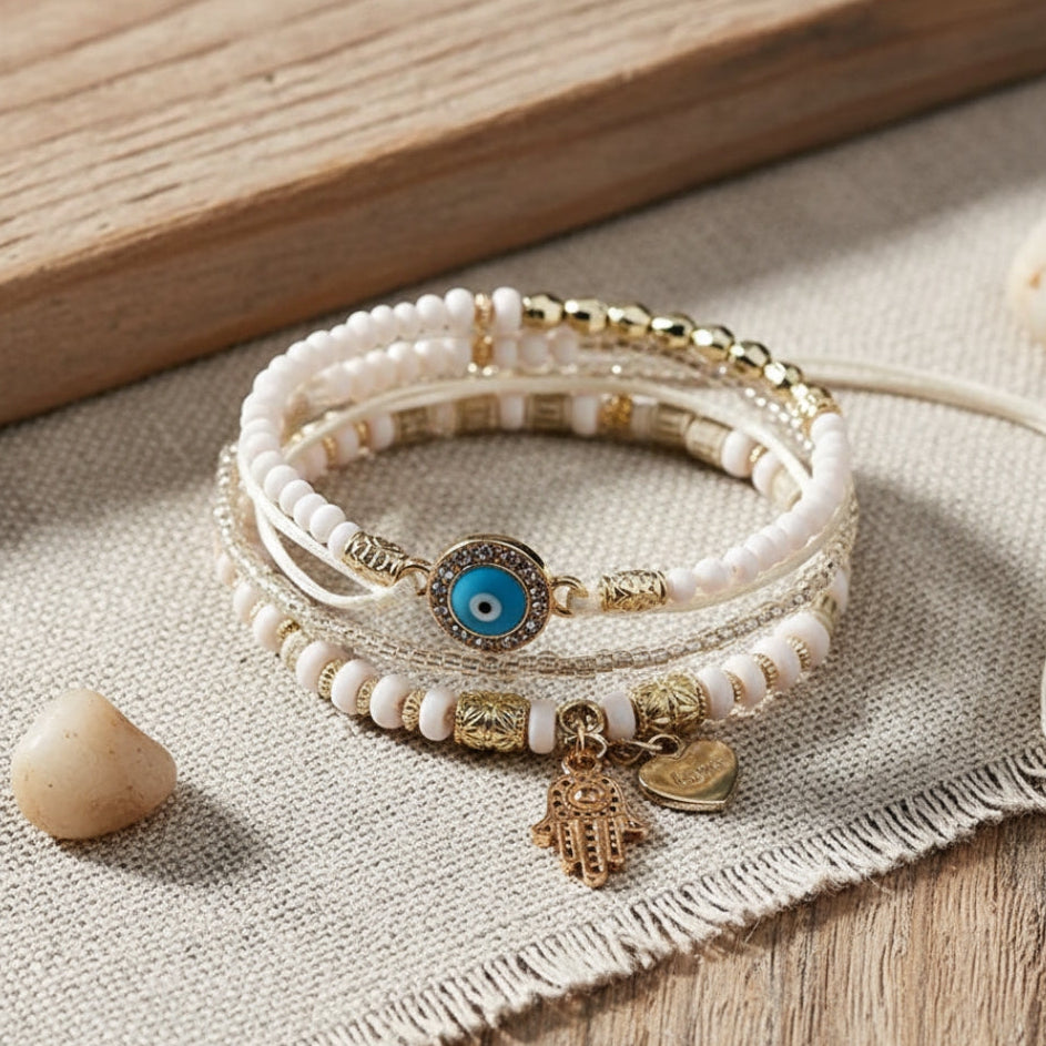 Elegantes Gold Hamsa Armband Set