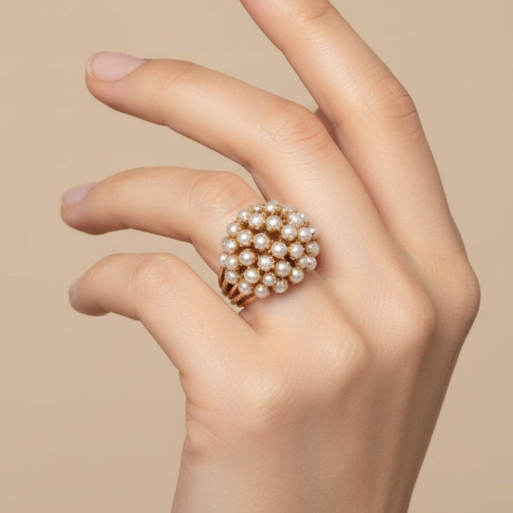 Klassischer Inlay-Perlen-Goldring