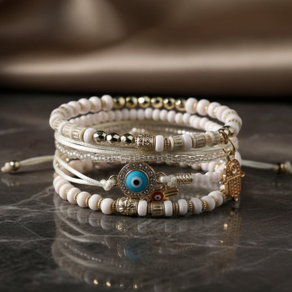 Elegantes Gold Hamsa Armband Set