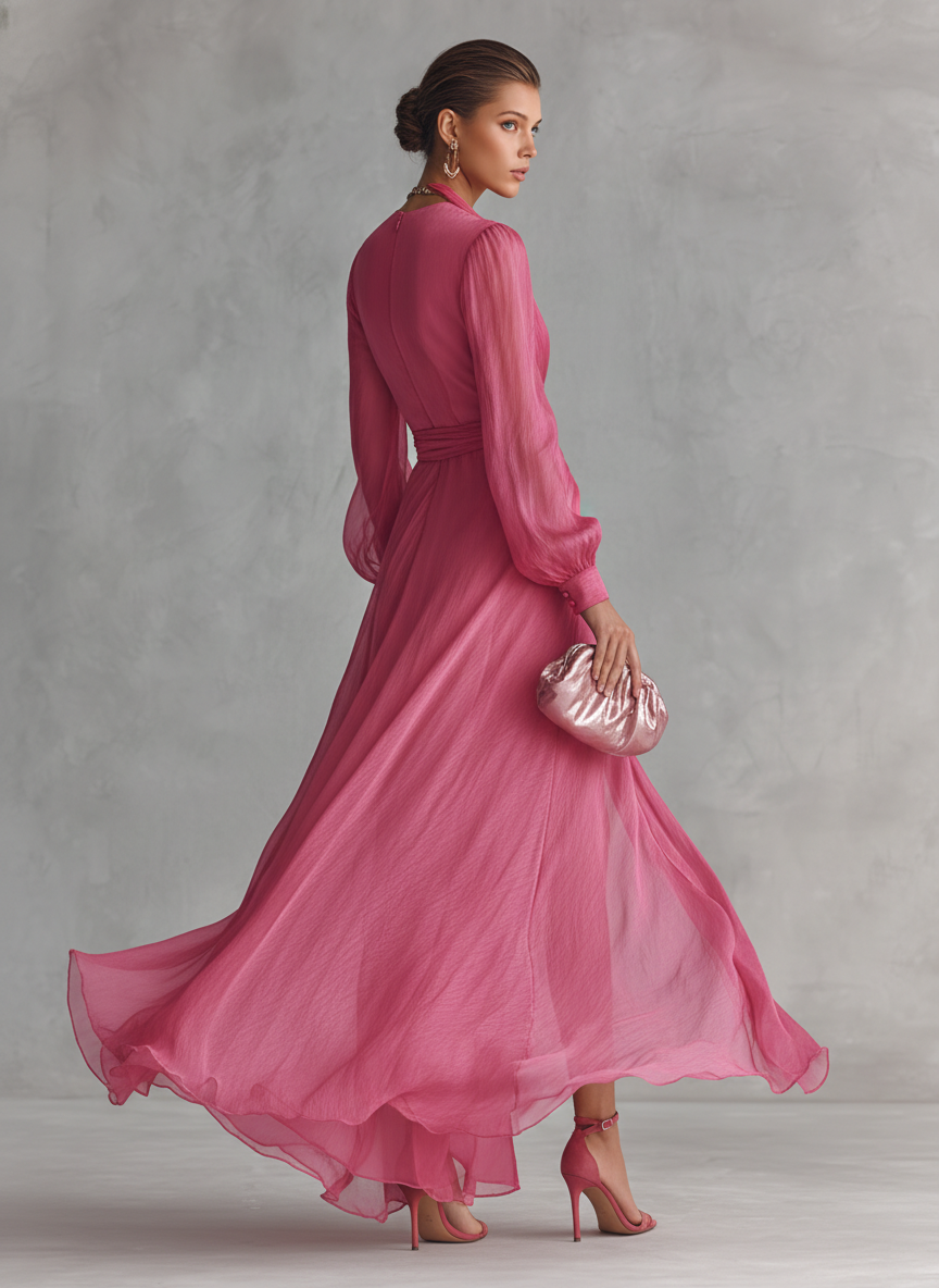 Roze Kleid V-Hals