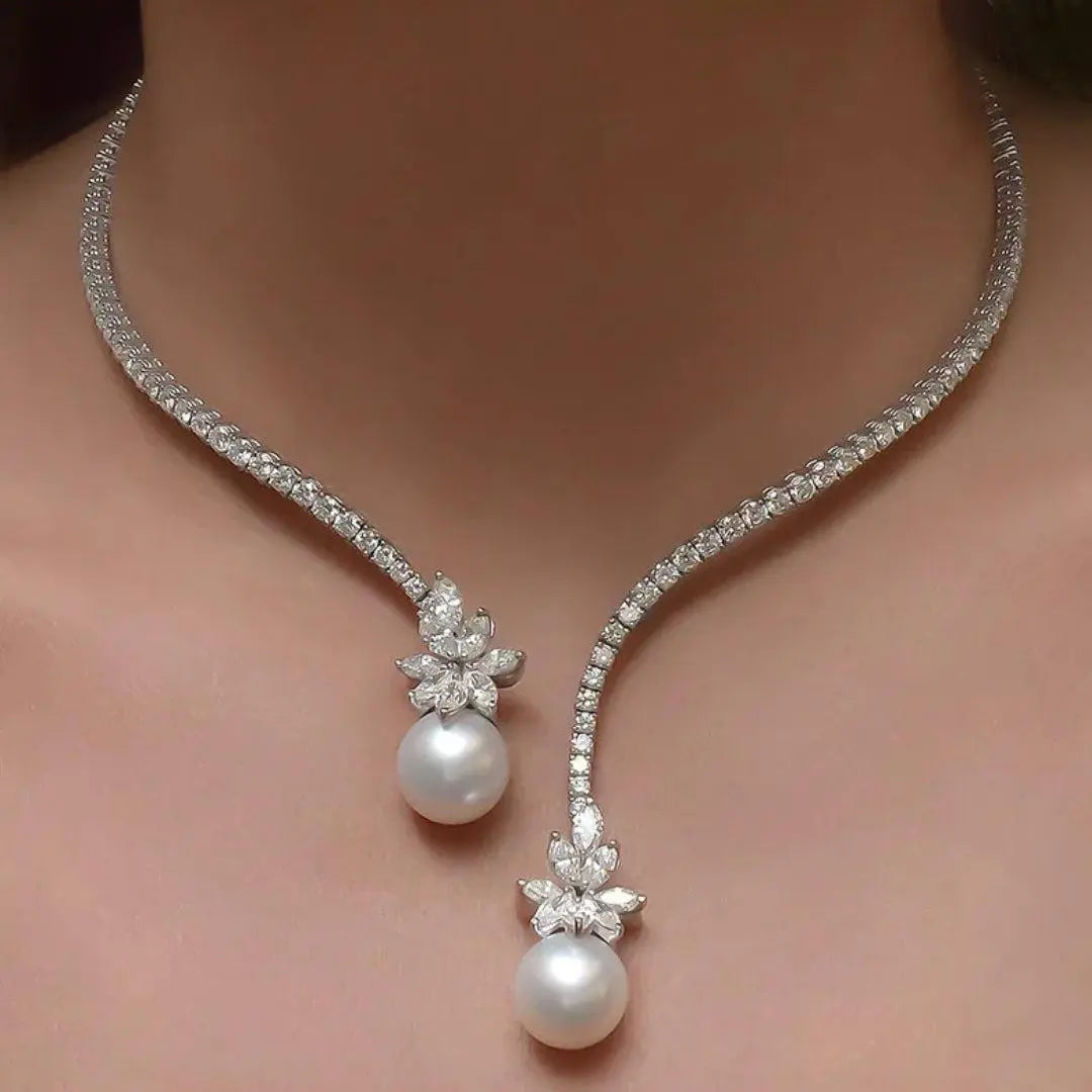 Elegantes und strahlendes Collier mit sterling Silberperlen