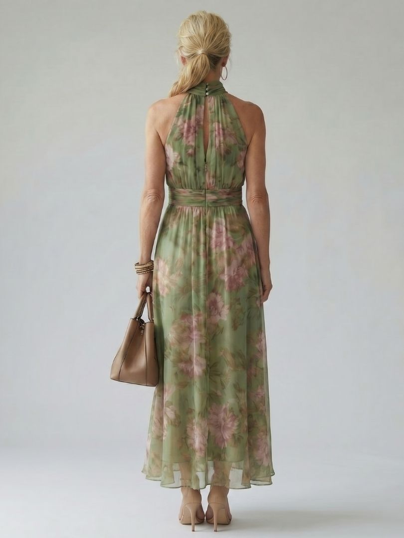 MIRELLE | Plissiertes Halter-Maxikleid