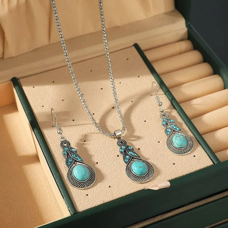 Elegantes Türkis Halsketten- und Ohrring-Set