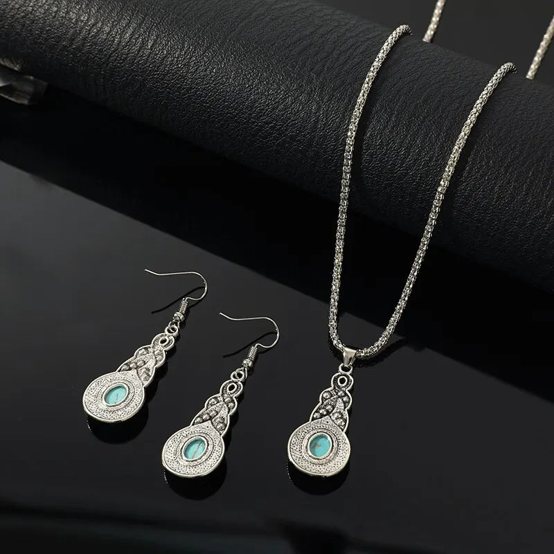 Elegantes Türkis Halsketten- und Ohrring-Set