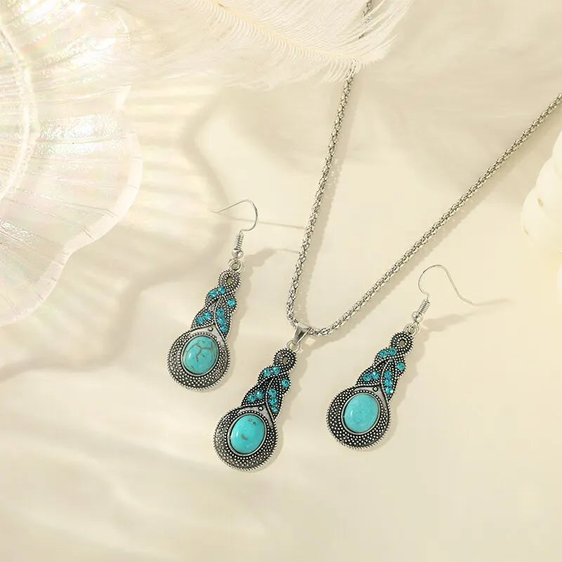 Elegantes Türkis Halsketten- und Ohrring-Set