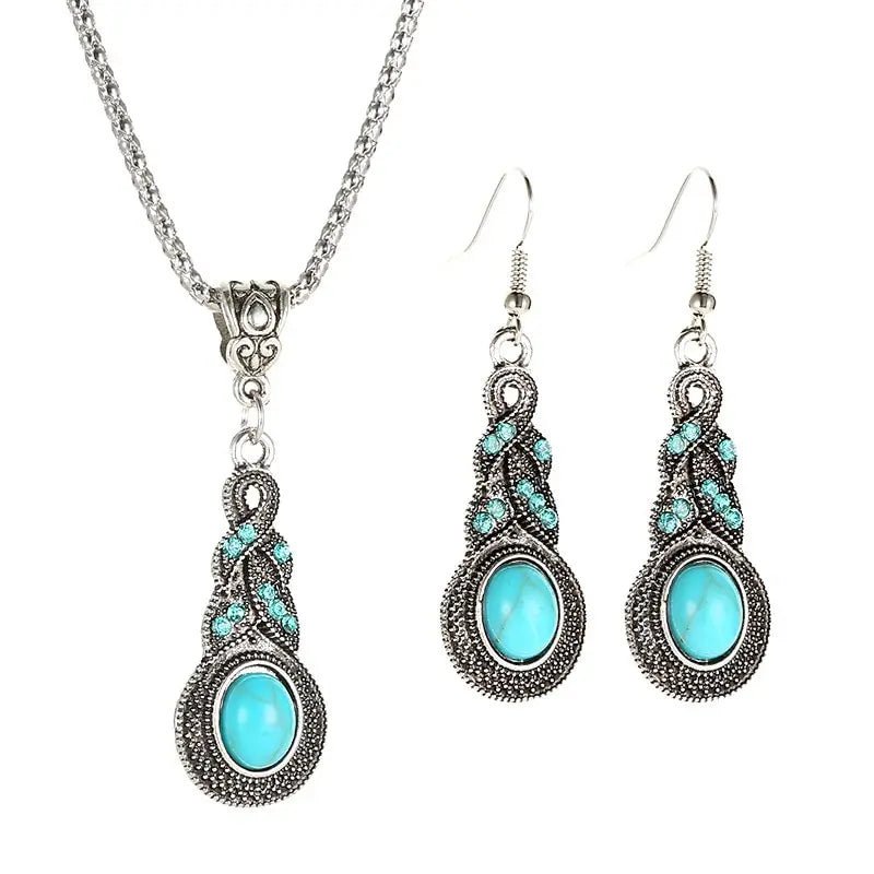 Elegantes Türkis Halsketten- und Ohrring-Set