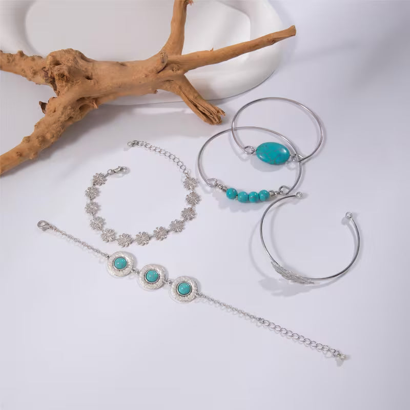 Türkis Feder Armband Set