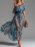 Selvaggia | Leopardenmuster Off-Shoulder Maxi Kleid