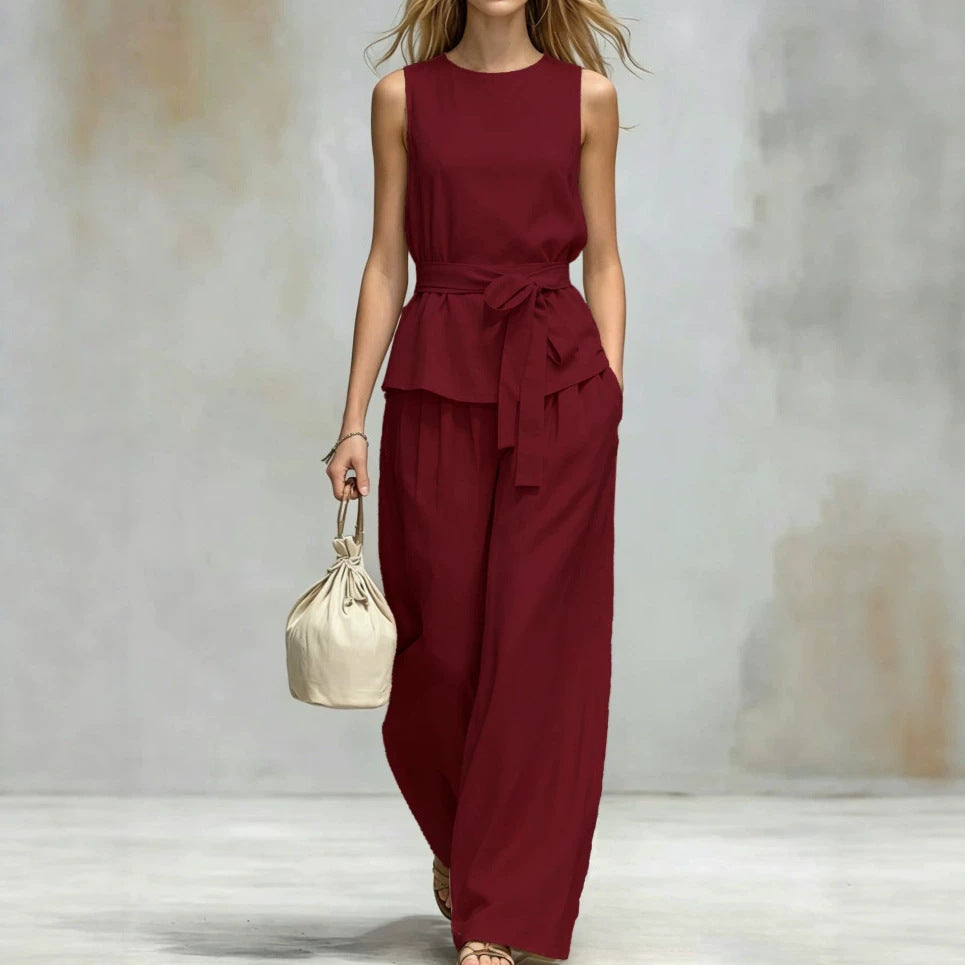 Damen Spitzen-Ärmeloses Tanktop & Hosen Zwei-Teile-Set